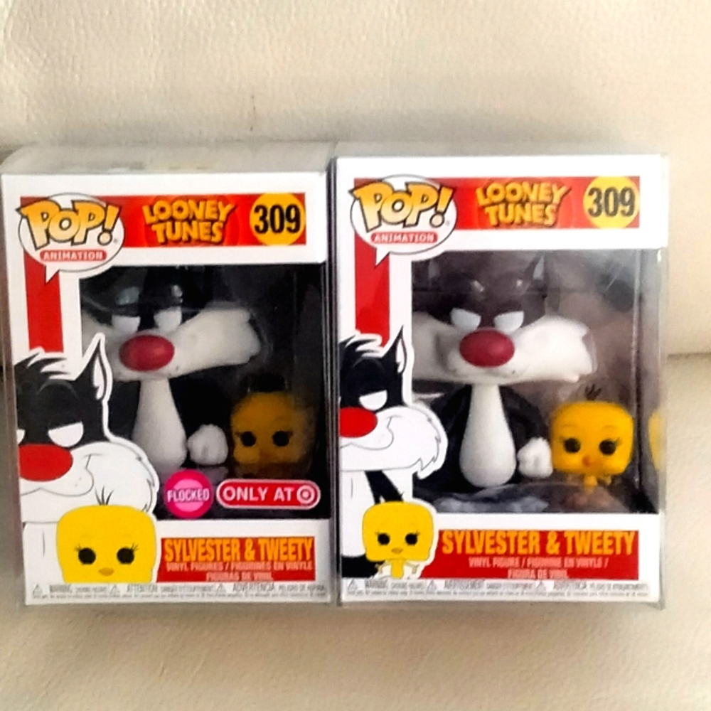 LOONEY TUNES 2 FUNKO POPS! Sylvester+Tweety (FLOCKED Target 🎯 Exclusive/Common)